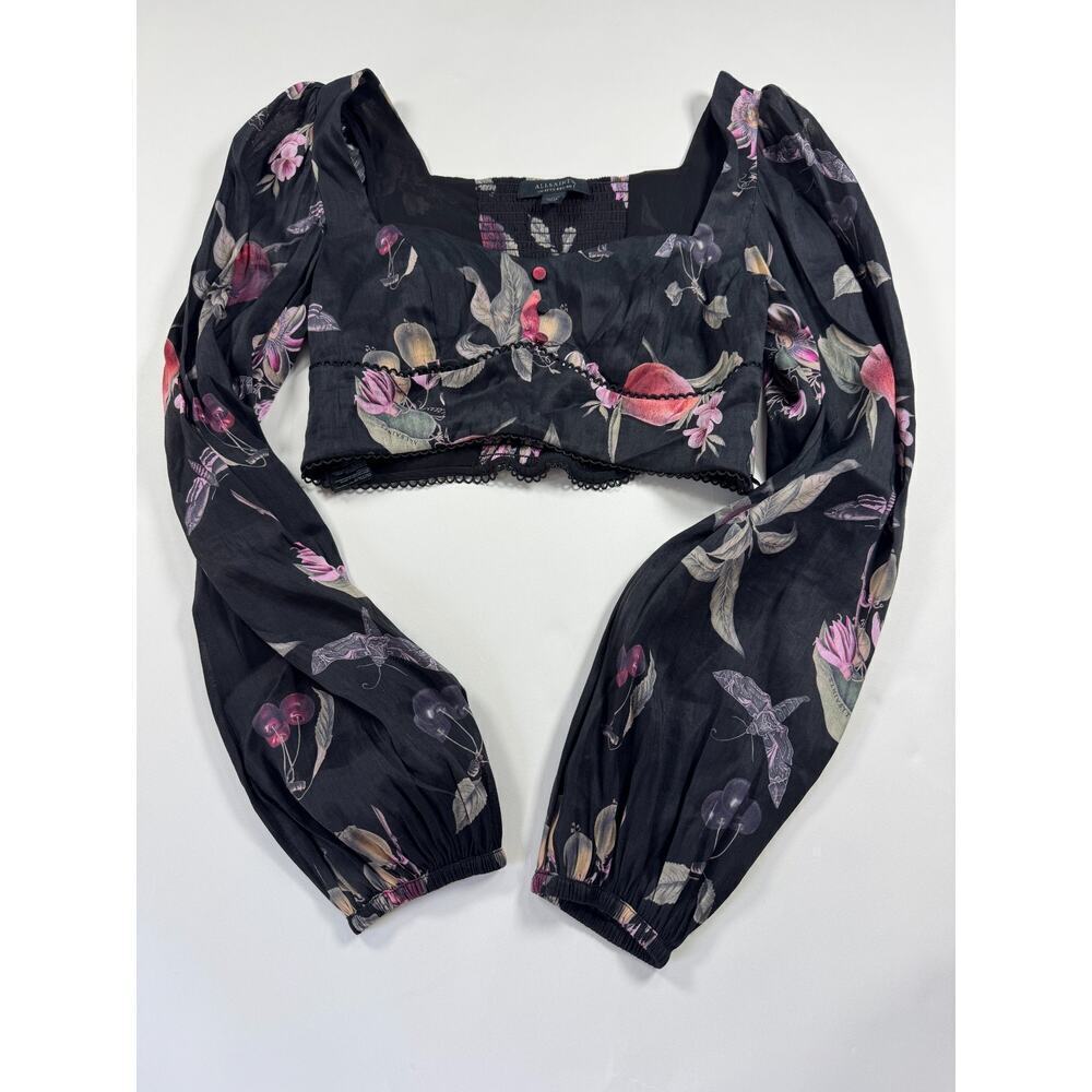ALLSAINTS Ria Soleil Linen & Silk Crop Top In Black New Without Tags Size 8 $219 - Picture 2 of 7
